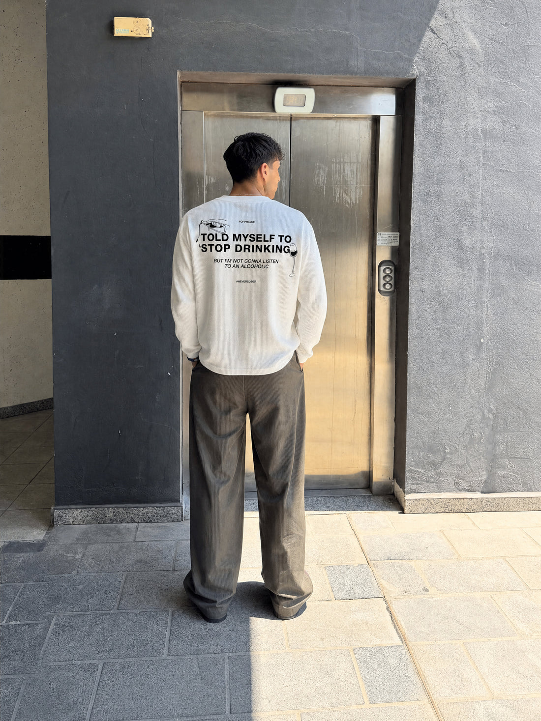 Forfksake Alcoholic Waffle Long Sleeve T-Shirt Off White
