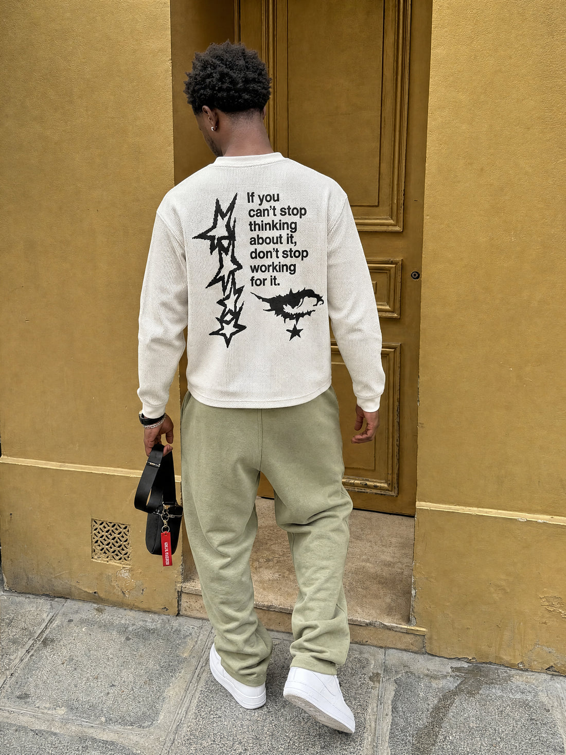 Forfksake Don't Stop Working Waffle Long Sleeve T-Shirt Off White