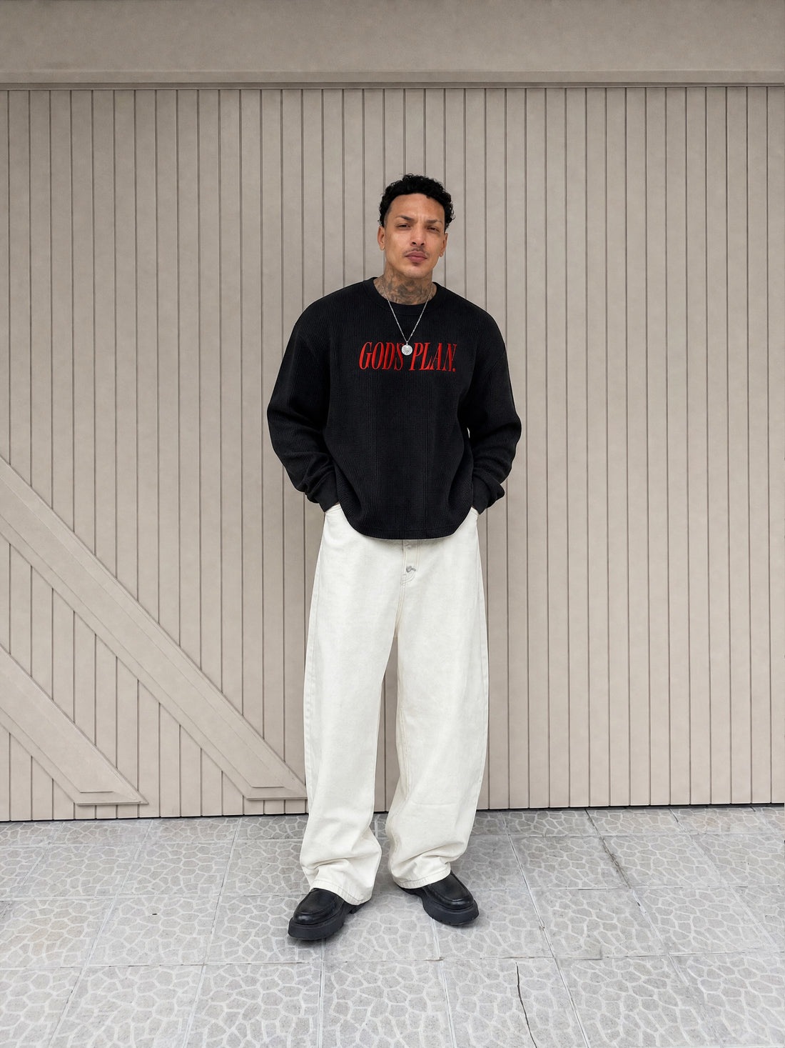 Forfksake God's Plan Waffle Long Sleeve T-Shirt Black