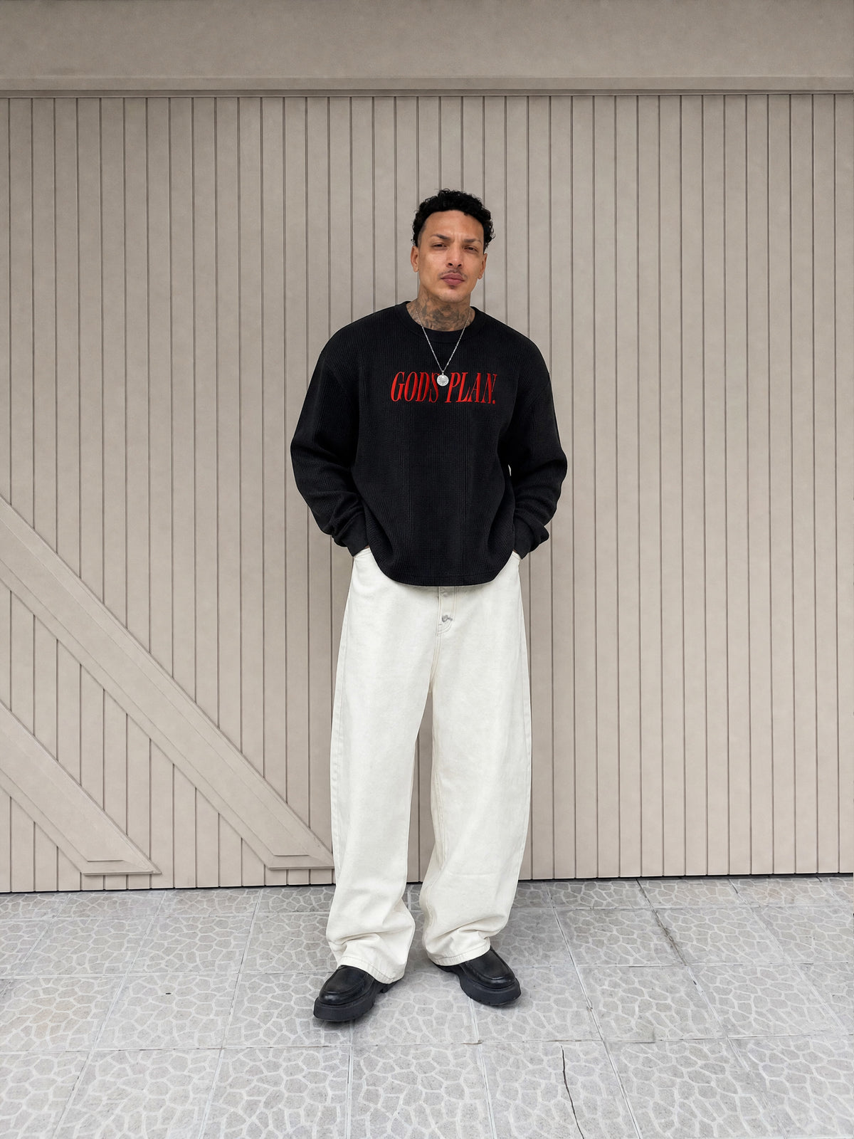 Forfksake God's Plan Waffle Long Sleeve T-Shirt Black