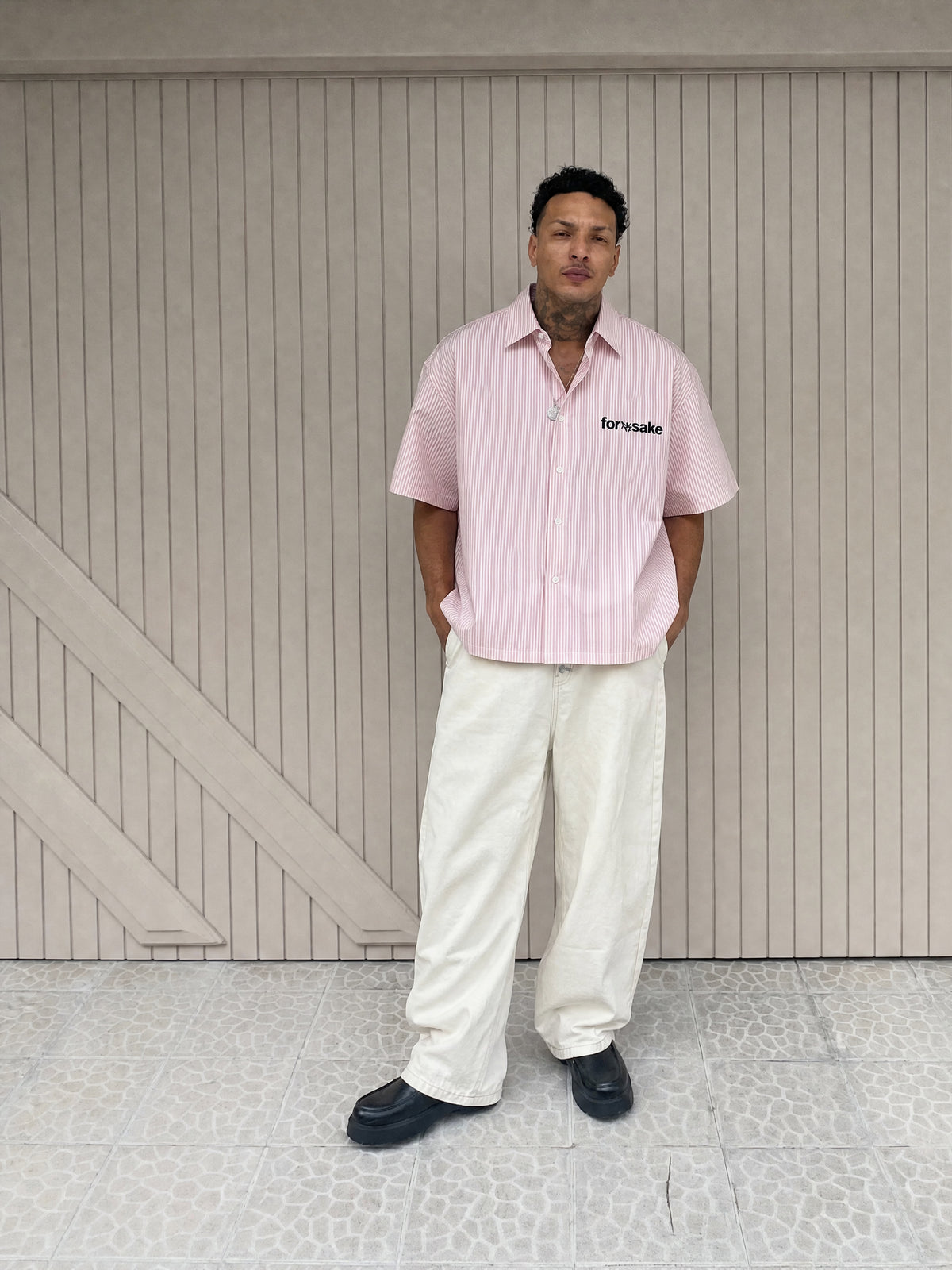 Forfksake Walkout Boxy Fit Pink Striped Shirt