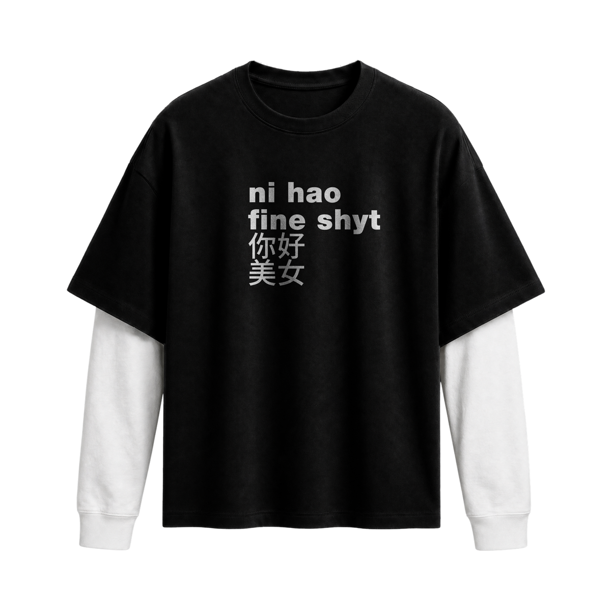 Forfksake Ni Hao Double Layered T-Shirt Black