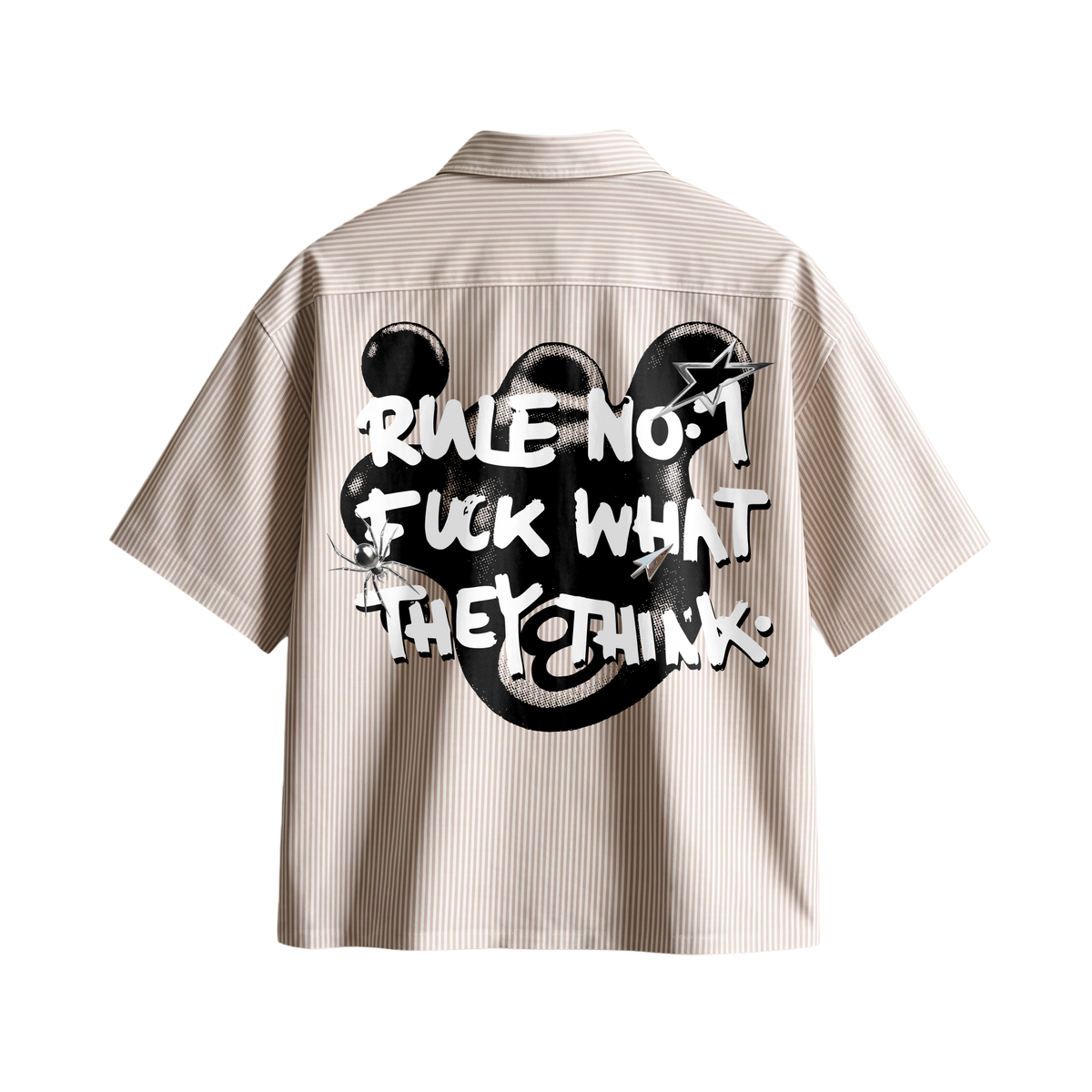 Forfksake Rule No 1 Boxy Fit Beige Striped Shirt