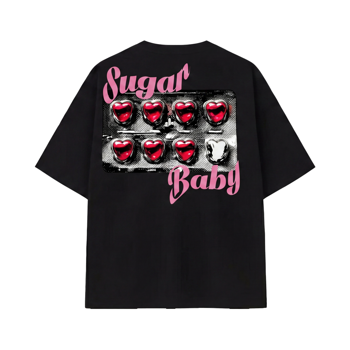 FFS restored original first-two | original_media:gid://shopify/MediaImage/30695011713127 | position:1 | Forfksake Sugar Baby Pills Black T-Shirt